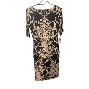 Connected Apparel Sheath Dress Size 10 Plum Beige Fleur De Lis Career NWT